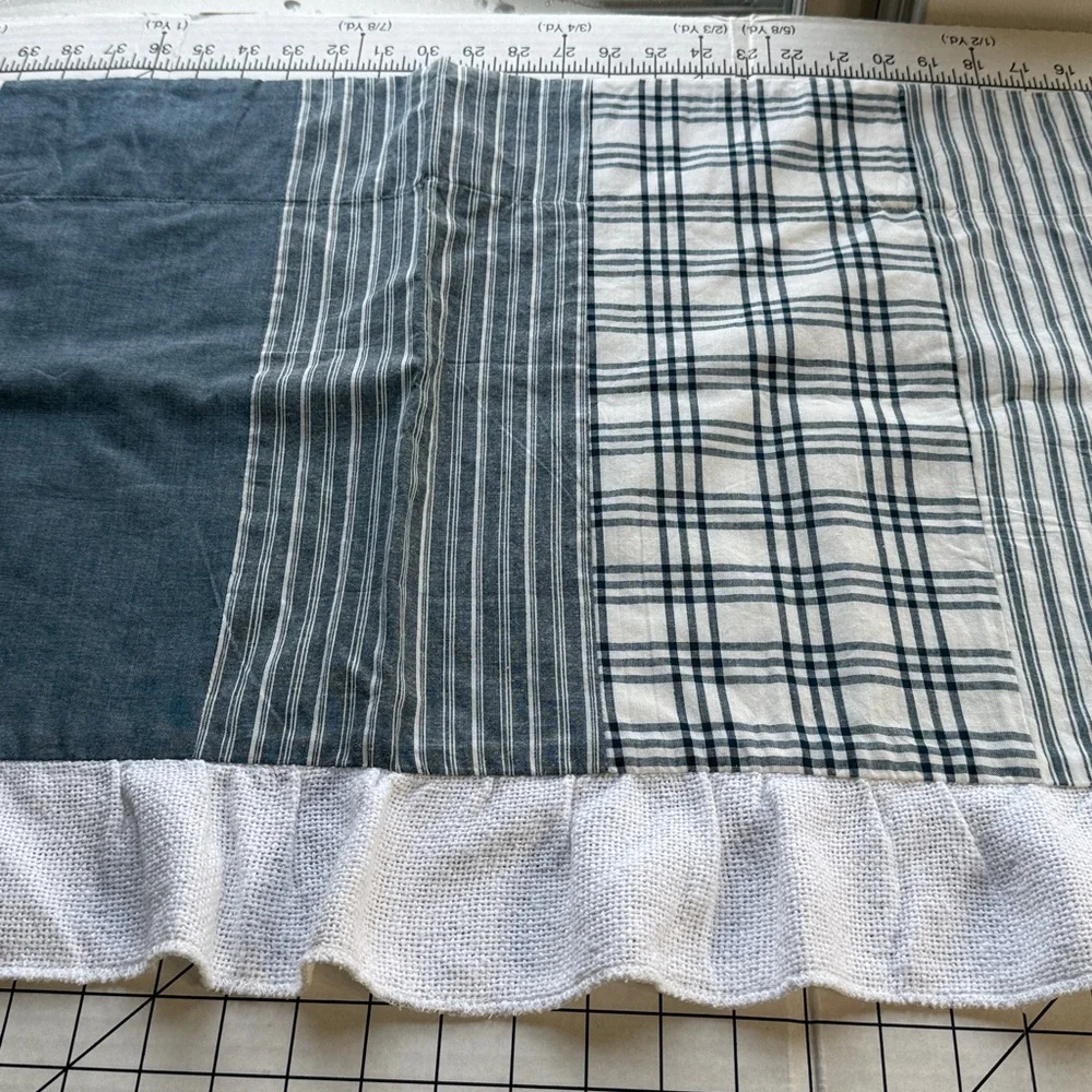 April & Olive Farmhouse Patchwork Curtain Valance Blue Plaid Stripe Cotton VHC